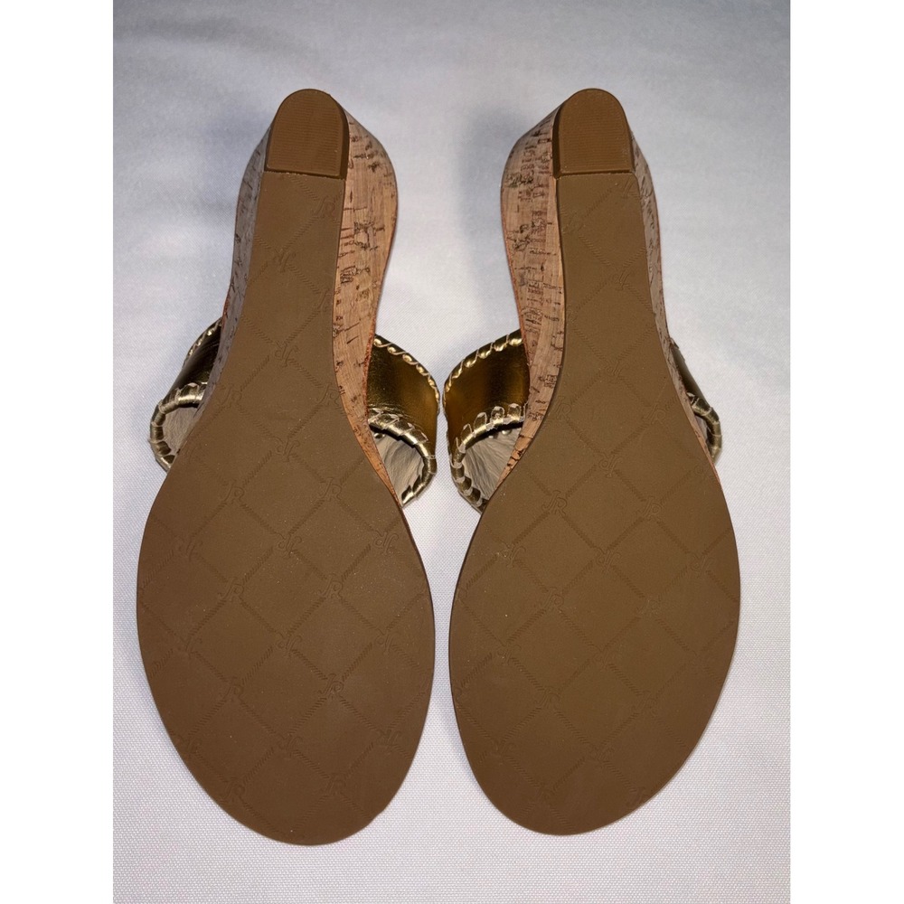 Jack Rogers Mid Wedge Metallic Gold Cork Sandals Whipstitch Slides Womens 6M - Picture 4 of 5